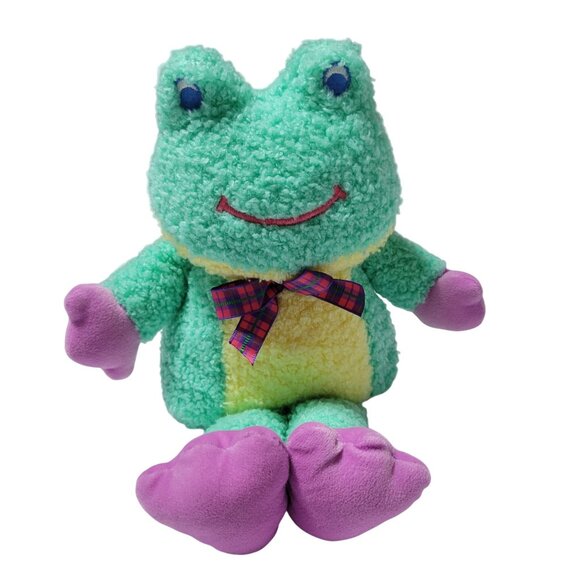 Vintage Eden Plush Sherpa Frog Stuffed Animal 12 inch Lovey Mint Green Purple - Picture 1 of 4